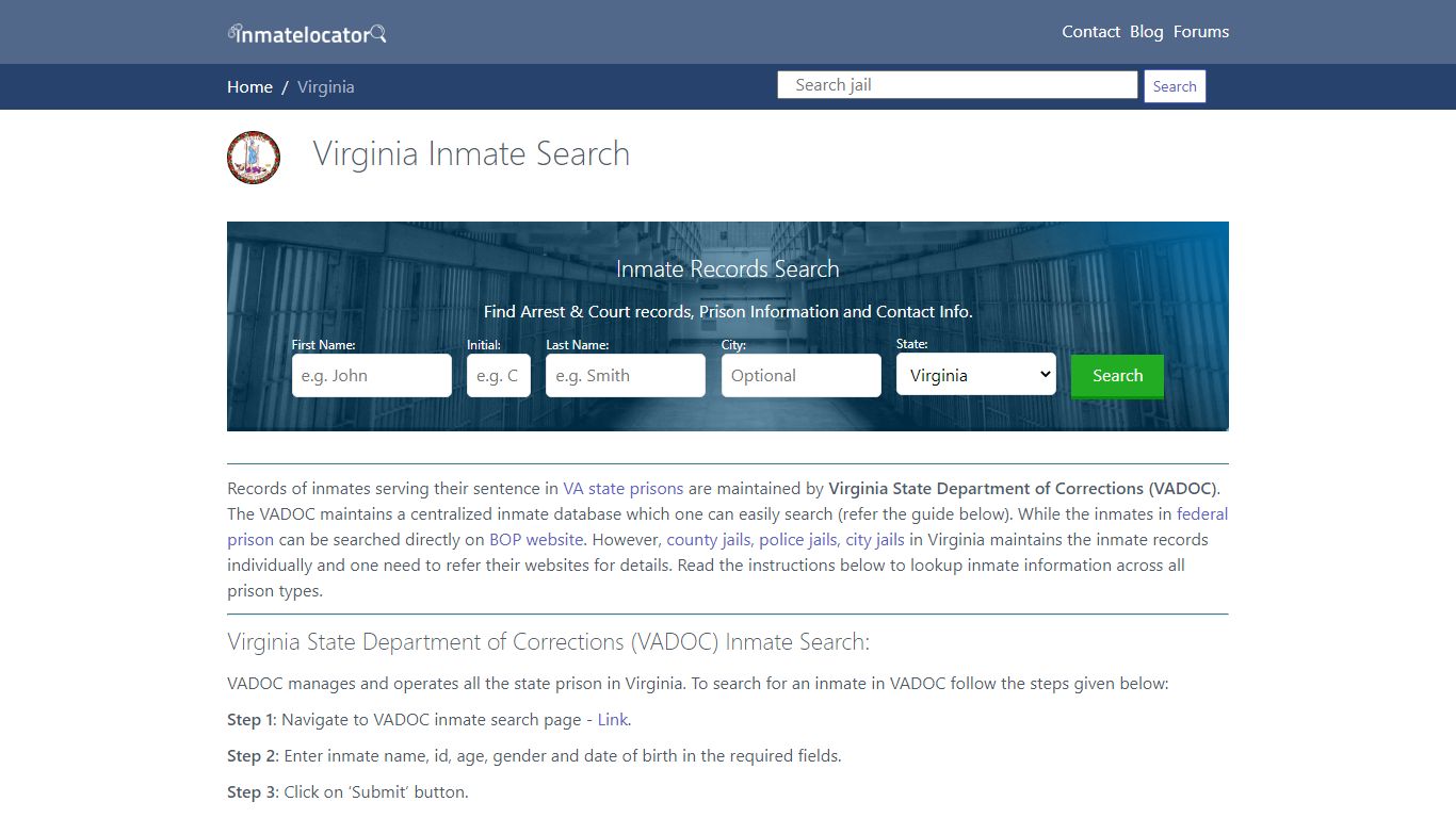 Virginia Inmate Search – Virginia State Department of ...